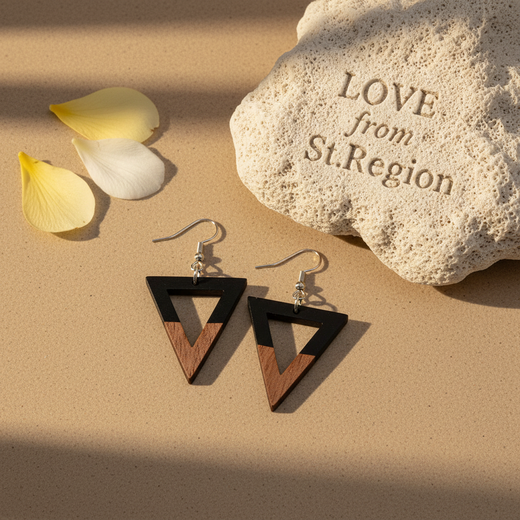 Black Resin & Wood Silvertone Open Triangle Hook Earrings - Street Region