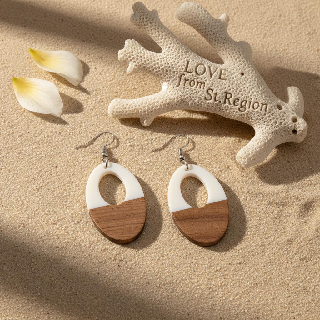 White Resin and Wood Silvertone Open Oval Hook Earrings, silver drop earrings for women, elegant gift for her, lifestyle look