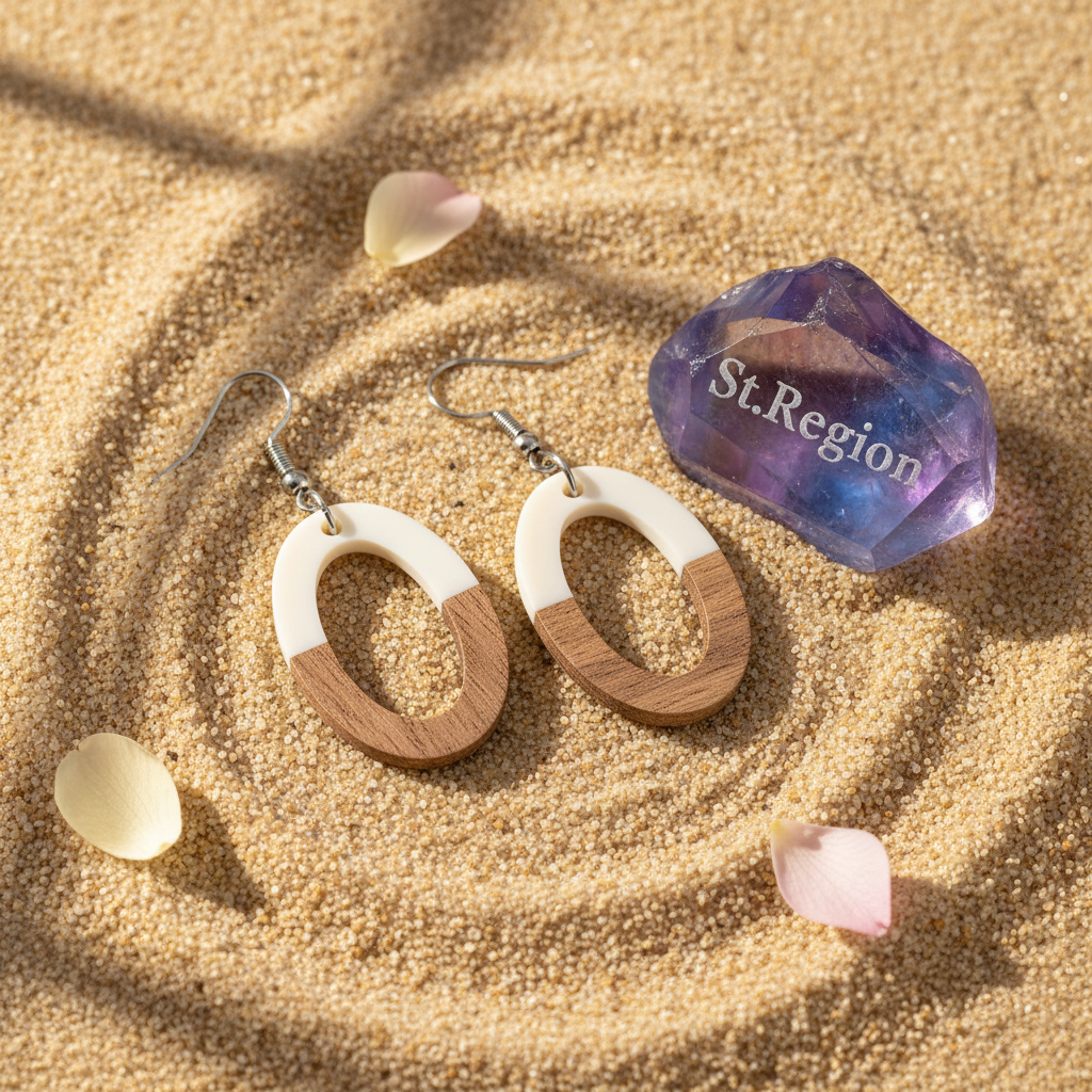 White Resin & Wood Silvertone Open Oval Hook Earrings - Street Region