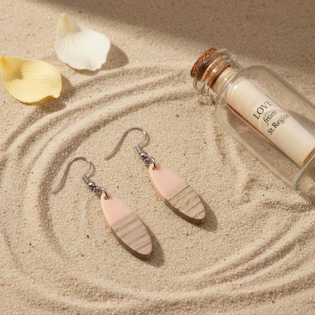 Pink Resin and Wood Silvertone Patchwork Oval Hook Earrings, silver drop earrings for women, lifestyle look