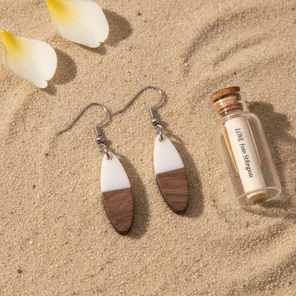 White Resin and Wood Silvertone Patchwork Oval Hook Earrings, silver drop earrings for women, lifestyle look