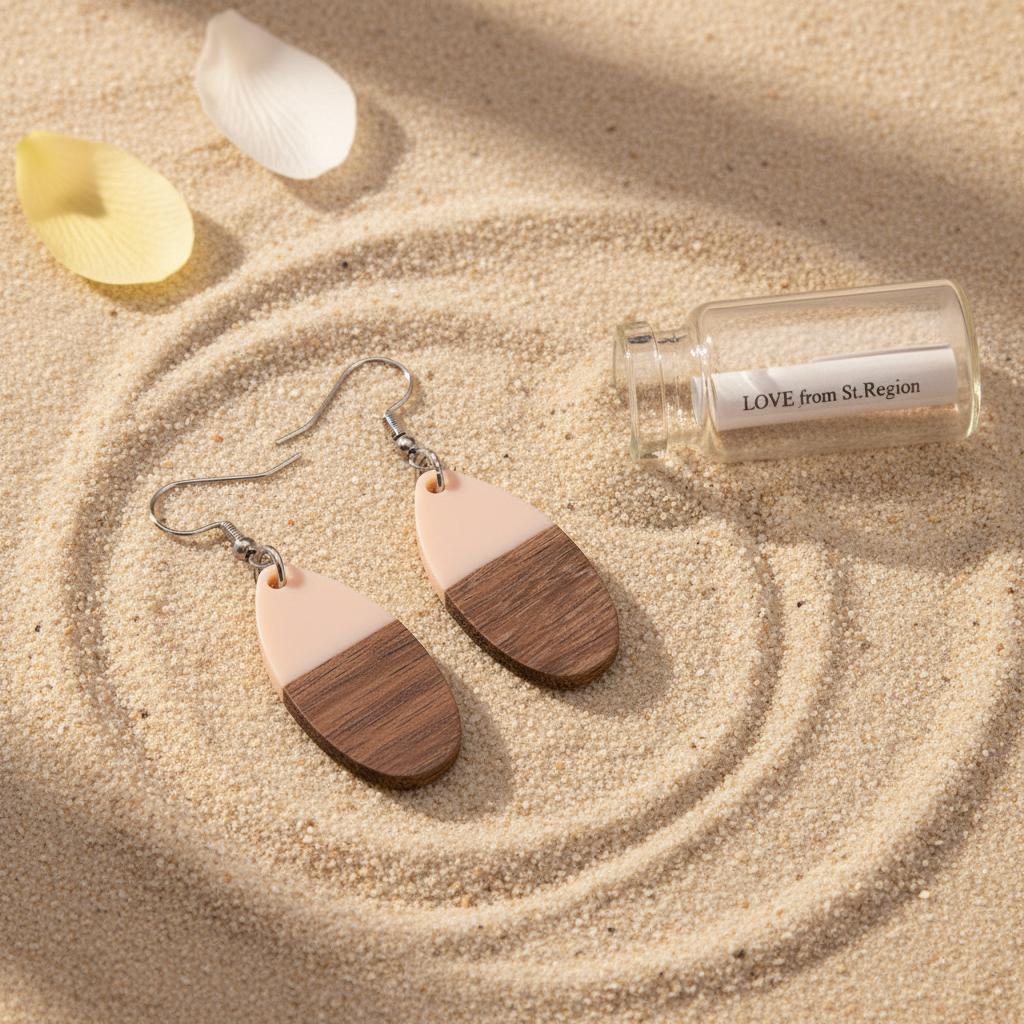 Pink Resin and Wood Silvertone Patchwork Teardrop Hook Earrings, silver drop earrings for women, lifestyle look