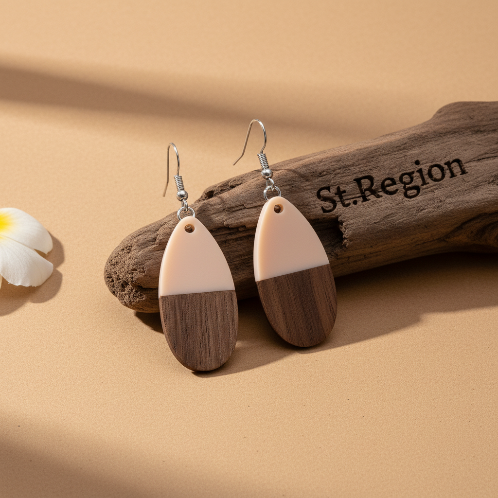 Pink Resin & Wood Silvertone Patchwork Teardrop Hook Earrings - Street Region