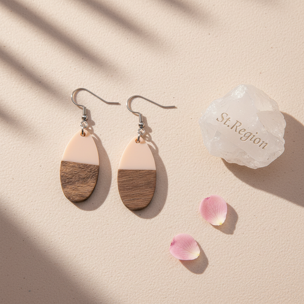 Pink Resin & Wood Silvertone Patchwork Teardrop Hook Earrings - Street Region