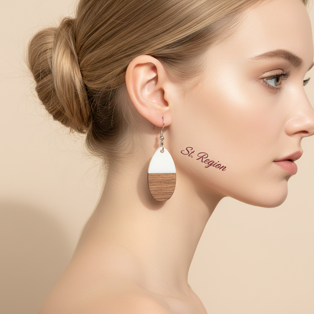 White Resin & Wood Silvertone Patchwork Teardrop Hook Earrings - Street Region