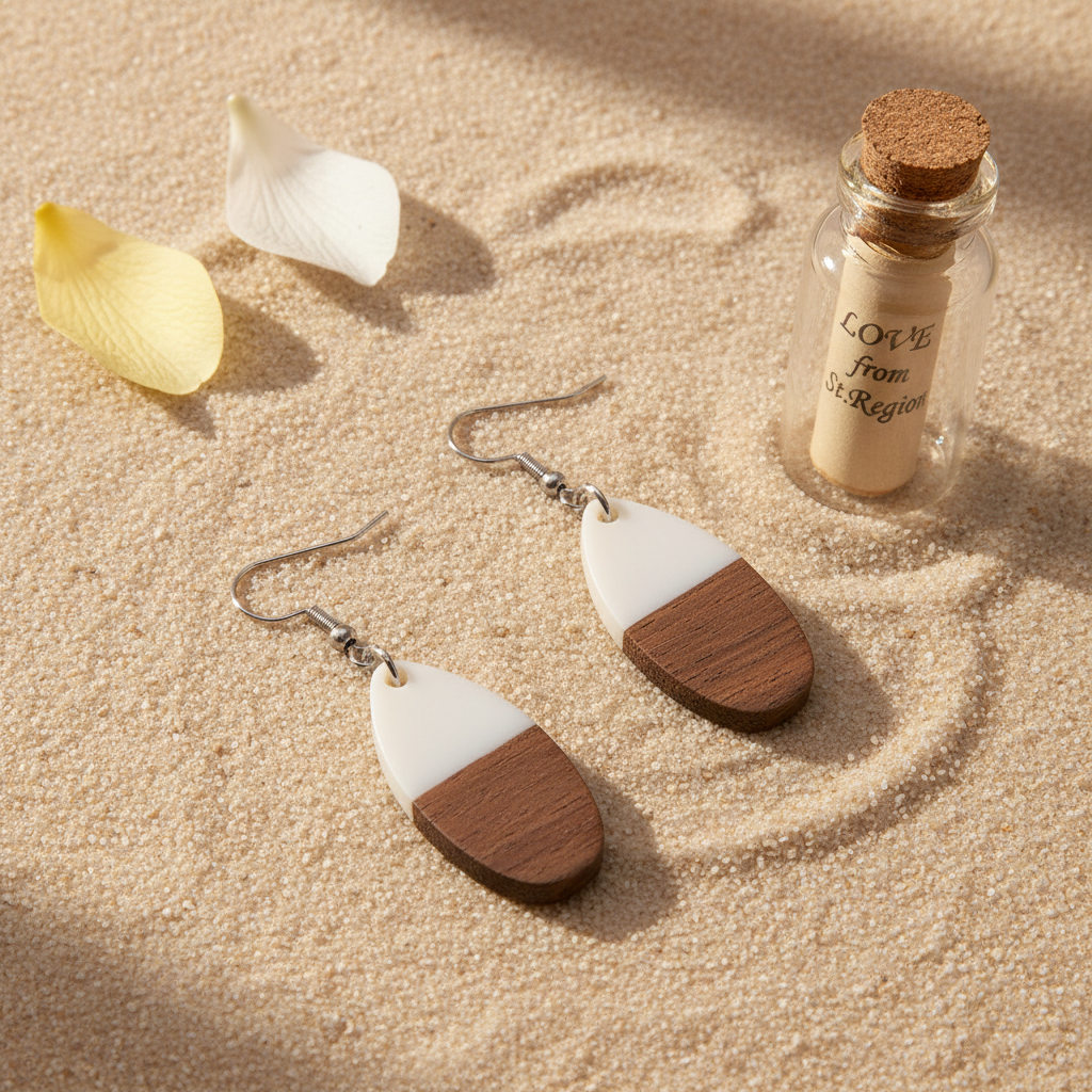 White Resin & Wood Silvertone Patchwork Teardrop Hook Earrings - Street Region