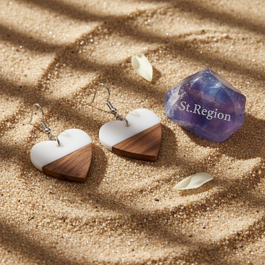 White Resin and Wood Silvertone Heart Hook Earrings, silver drop earrings for women, vintage-inspired design, detail close-up