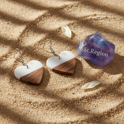 White Resin & Wood Silvertone Heart Hook Earrings - Street Region