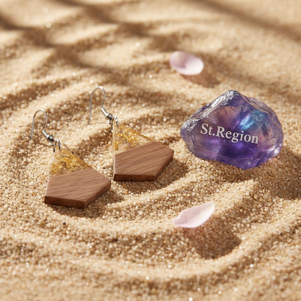 Clear Resin and Wood Silvertone Gold Foil Sheild Hook Earrings, silver drop earrings for women, detail close-up