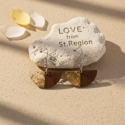 Clear Resin & Wood Silvertone Gold Foil Sector Hook Earrings - Street Region