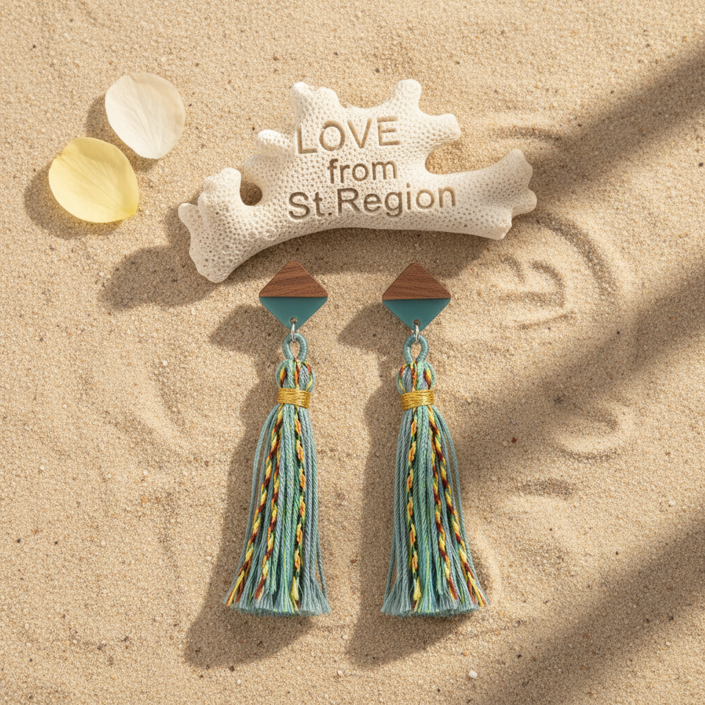 Green Polyster & Resin Wood Silvertone Tassel Statement Drop Earrings - Street Region