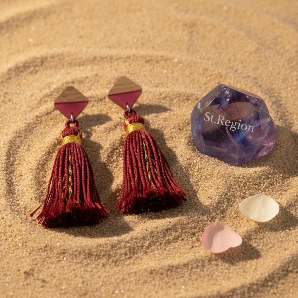 Rose Polyster and Resin Wood Silvertone Tassel Statement Drop Earrings, silver drop earrings for women, detail close-up