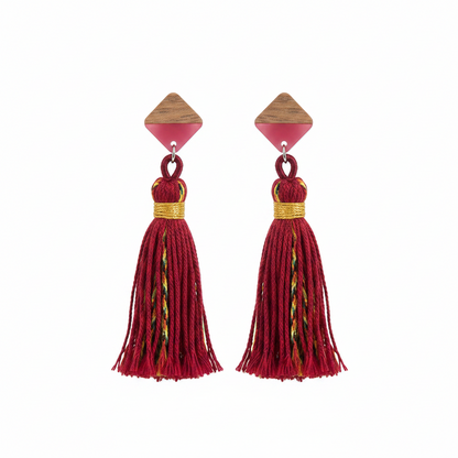 Rose Polyster & Resin Wood Silvertone Tassel Statement Drop Earrings - Street Region