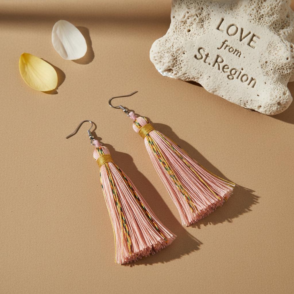 Pink Multi-Colored Polyster and Silvertone Tassel Statement Hook Earrings, silver drop earrings for women, lifestyle look