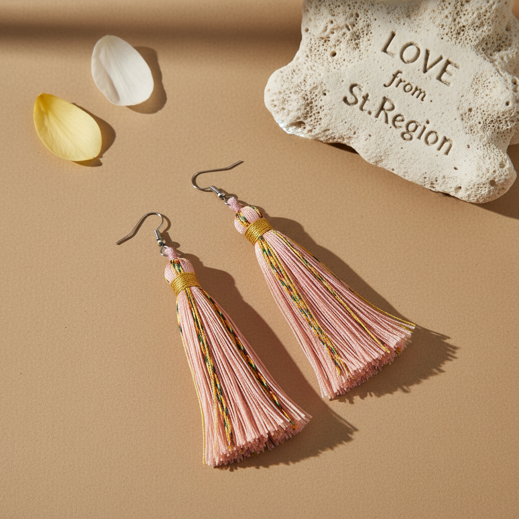 Pink Multi-Colored Polyster & Silvertone Tassel Statement Hook Earrings - Street Region