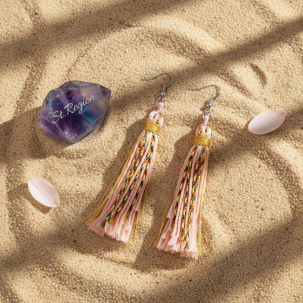 Pink Multi-Colored Polyster & Silvertone Tassel Statement Hook Earrings - Street Region
