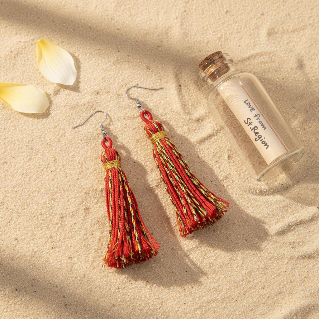 Red Multi-Colored Polyster and Silvertone Tassel Statement Hook Earrings, silver drop earrings for women, lifestyle look