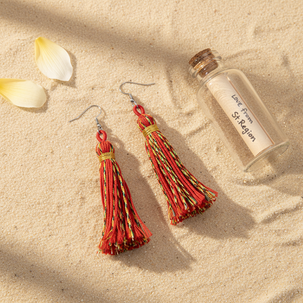 Red Multi-Colored Polyster & Silvertone Tassel Statement Hook Earrings - Street Region