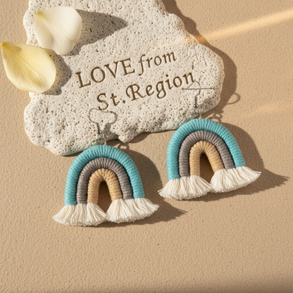Blue Multi-Colored Yarn & Silvertone Rainbow Tassel Hook Earrings - Street Region