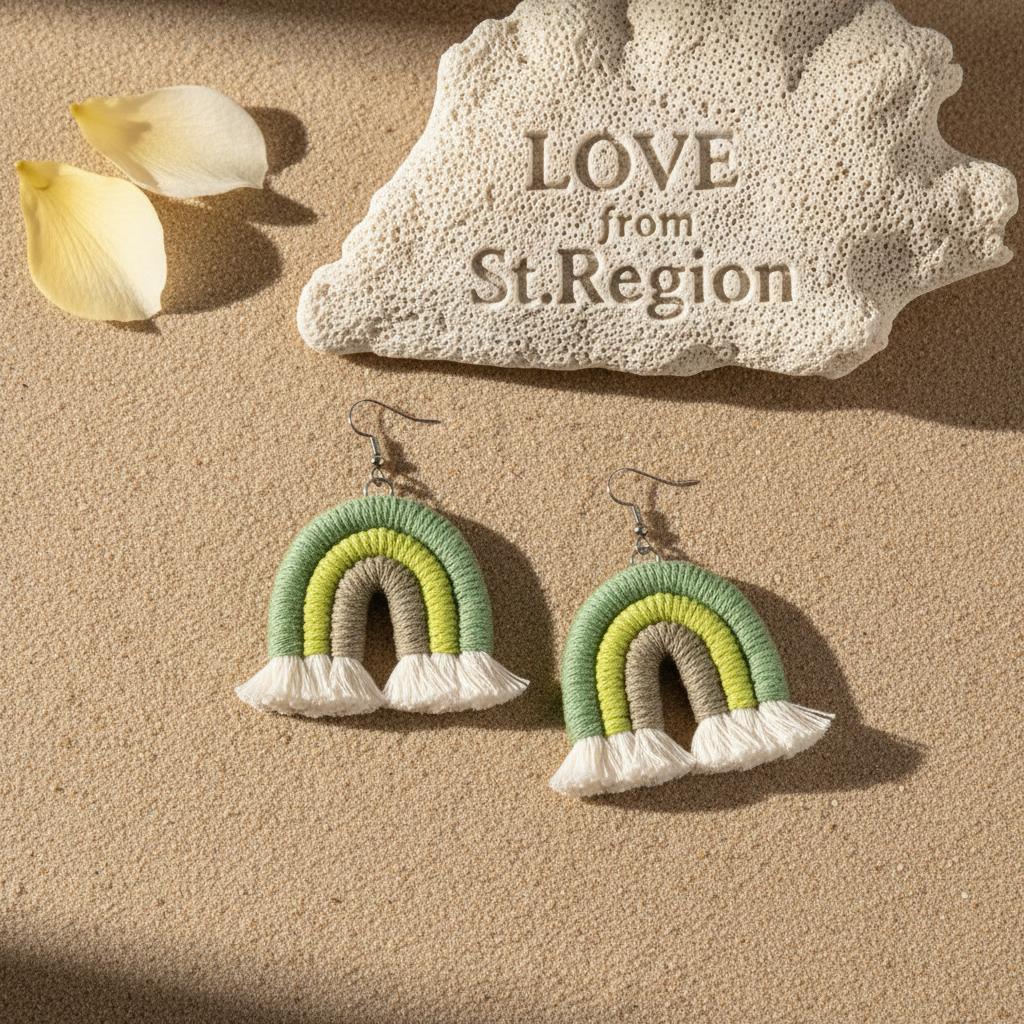 Green Multi-Colored Yarn and Silvertone Rainbow Tassel Hook Earrings, silver drop earrings for women, lifestyle look