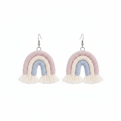Light Purple Multi-Colored Yarn & Silvertone Rainbow Tassel Hook Earrings - Street Region