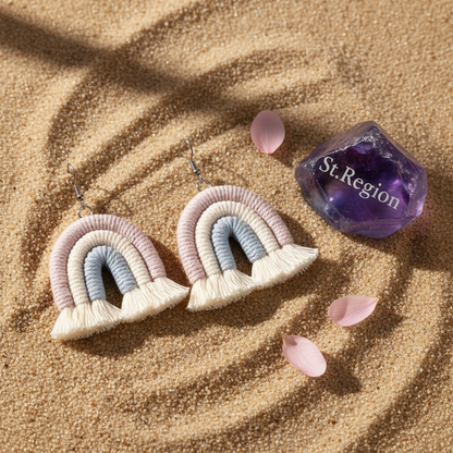 Light Purple Multi-Colored Yarn & Silvertone Rainbow Tassel Hook Earrings - Street Region