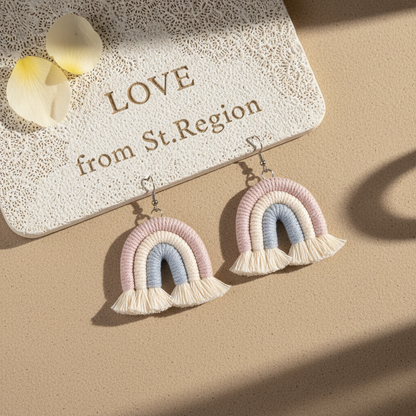 Light Purple Multi-Colored Yarn & Silvertone Rainbow Tassel Hook Earrings - Street Region