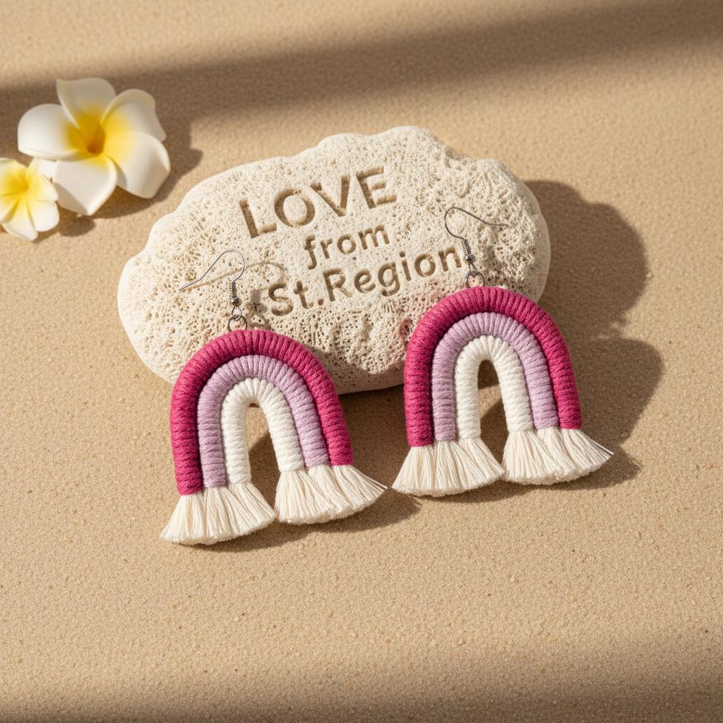 Rose and Pink Yarn Silvertone Rainbow Tassel Hook Earrings, silver drop earrings for women, lifestyle look