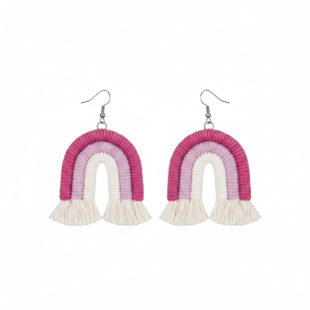 Rose & Pink Yarn Silvertone Rainbow Tassel Hook Earrings - Street Region