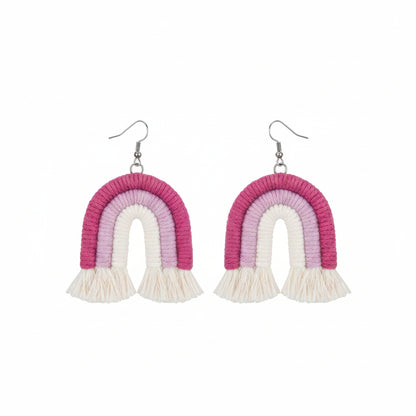 Rose & Pink Yarn Silvertone Rainbow Tassel Hook Earrings - Street Region