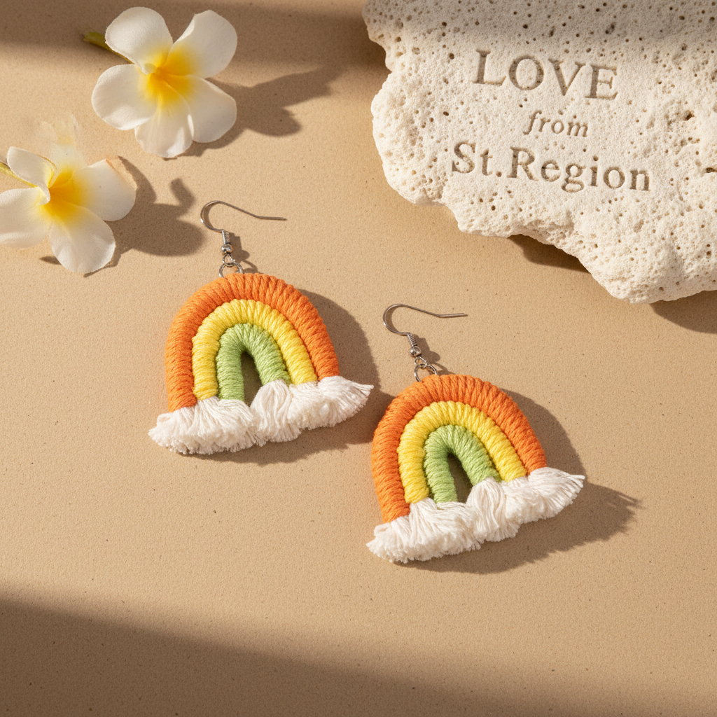 Orange Multi-Colored Yarn & Silvertone Rainbow Tassel Hook Earrings - Street Region