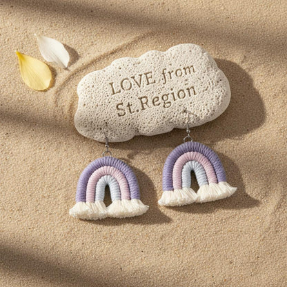 Purple Multi-Colored Yarn and Silvertone Rainbow Tassel Hook Earrings, silver drop earrings for women, lifestyle look