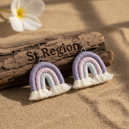 Purple Multi-Colored Yarn & Silvertone Rainbow Tassel Hook Earrings - Street Region