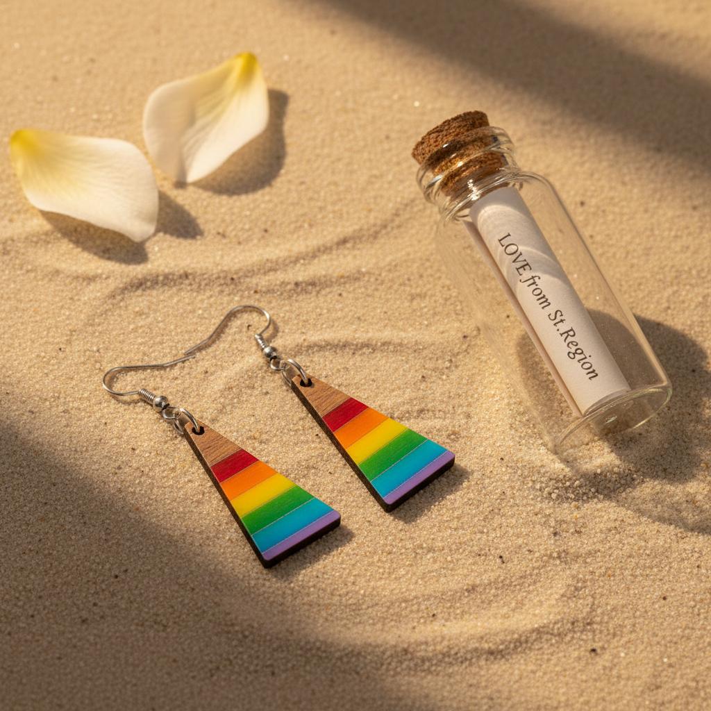 Multi-Colored Resin and Wood Silvertone Stripped Triangle Hook Earrings, gold drop earrings for women, lifestyle look