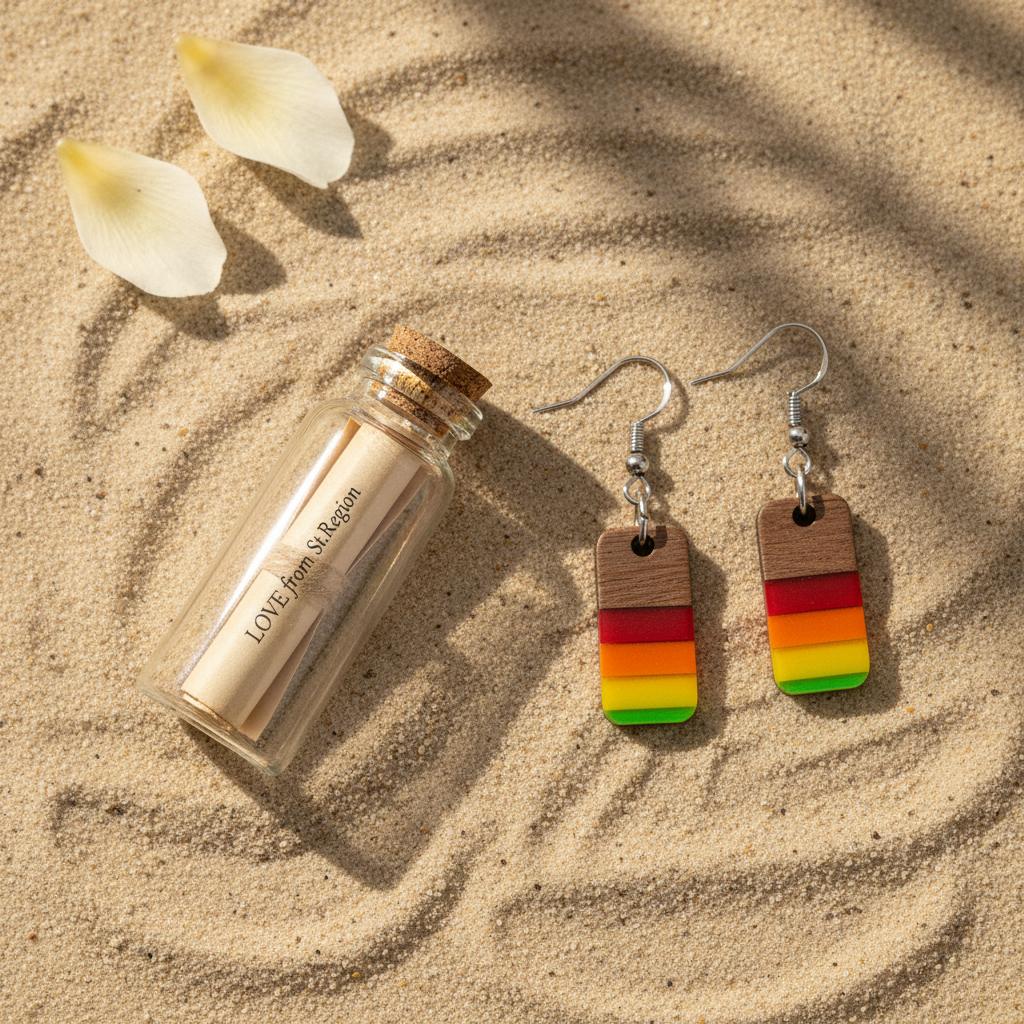 Multi-Colored Resin and Wood Silvertone Stripped Rectangle Hook Earrings, gold drop earrings for women, lifestyle look