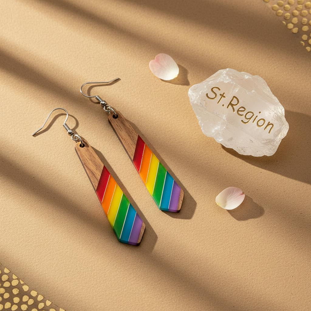 Multi-Colored Resin and Wood Silvertone Stripped Rhombus Hook Earrings, silver drop earrings for women, detail close-up