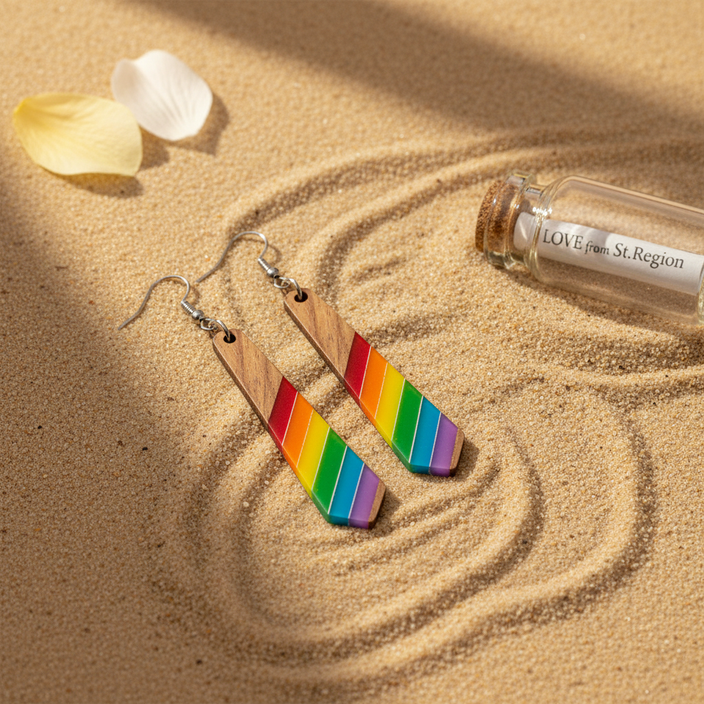 Multi-Colored Resin & Wood Silvertone Stripped Rhombus Hook Earrings - Street Region