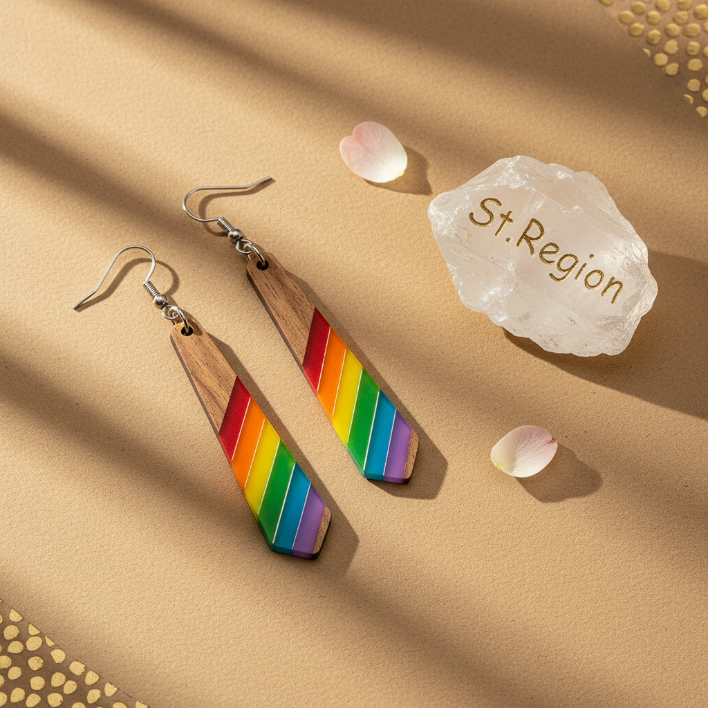 Multi-Colored Resin & Wood Silvertone Stripped Rhombus Hook Earrings - Street Region