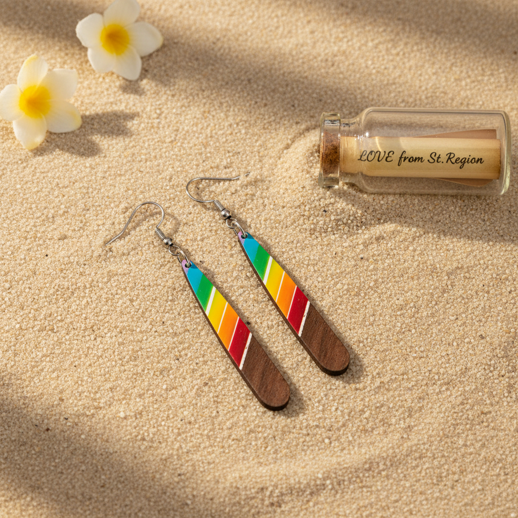 Rainbow Resin & Wood Silvertone Stripped Teardrop Hook Earrings - Street Region