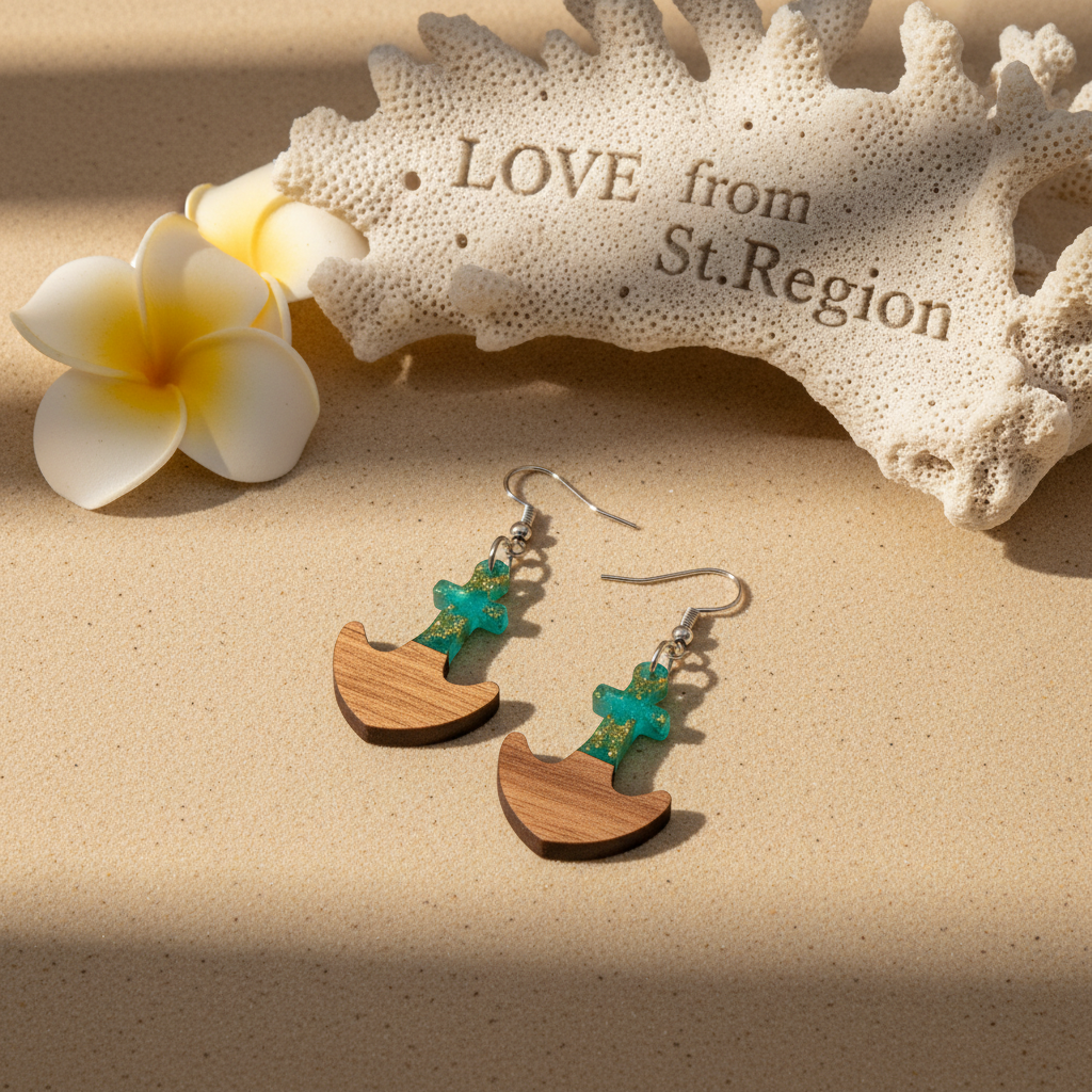 Green Resin & Wood Silvertone Anchor Hook Earrings - Street Region