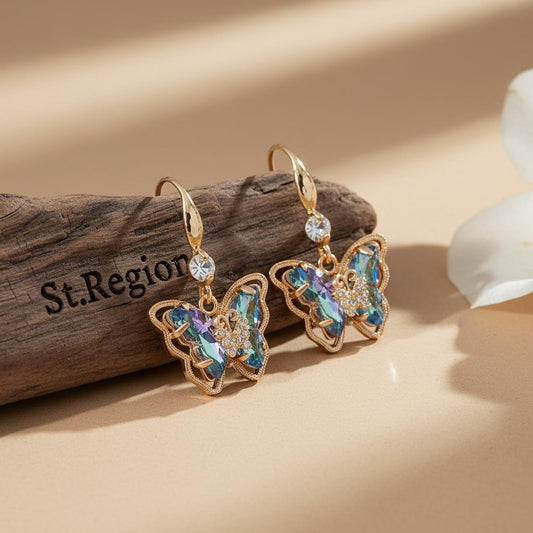 gold tone floral drop earrings St.Region