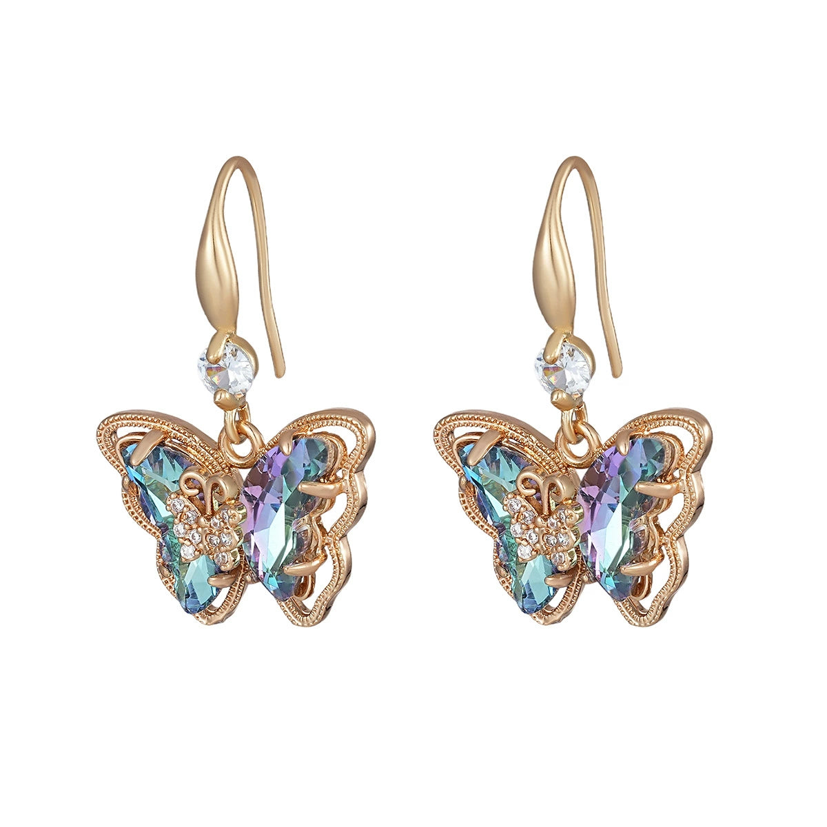 Blue Crystal & Cubic Zirconia Goldtone Butterfly Hook Earrings - Street Region