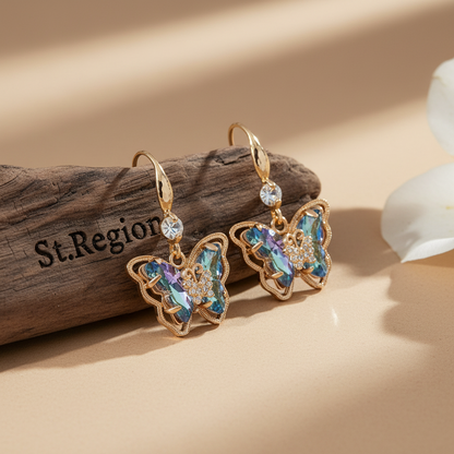Blue Crystal & Cubic Zirconia Goldtone Butterfly Hook Earrings - Street Region