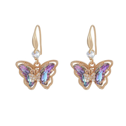 Purple Crystal & Cubic Zirconia Goldtone Butterfly Hook Earrings - Street Region