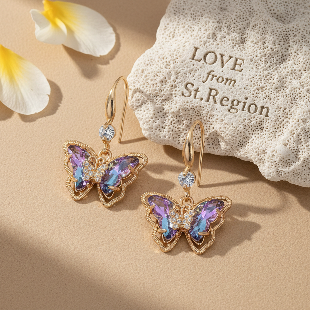 Purple Crystal & Cubic Zirconia Goldtone Butterfly Hook Earrings - Street Region