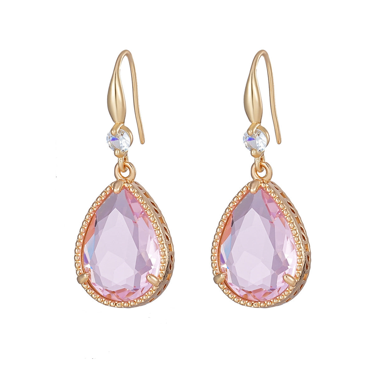 Pink Crystal & Cubic Zirconia Goldtone Teardrop Hook Earrings - Street Region