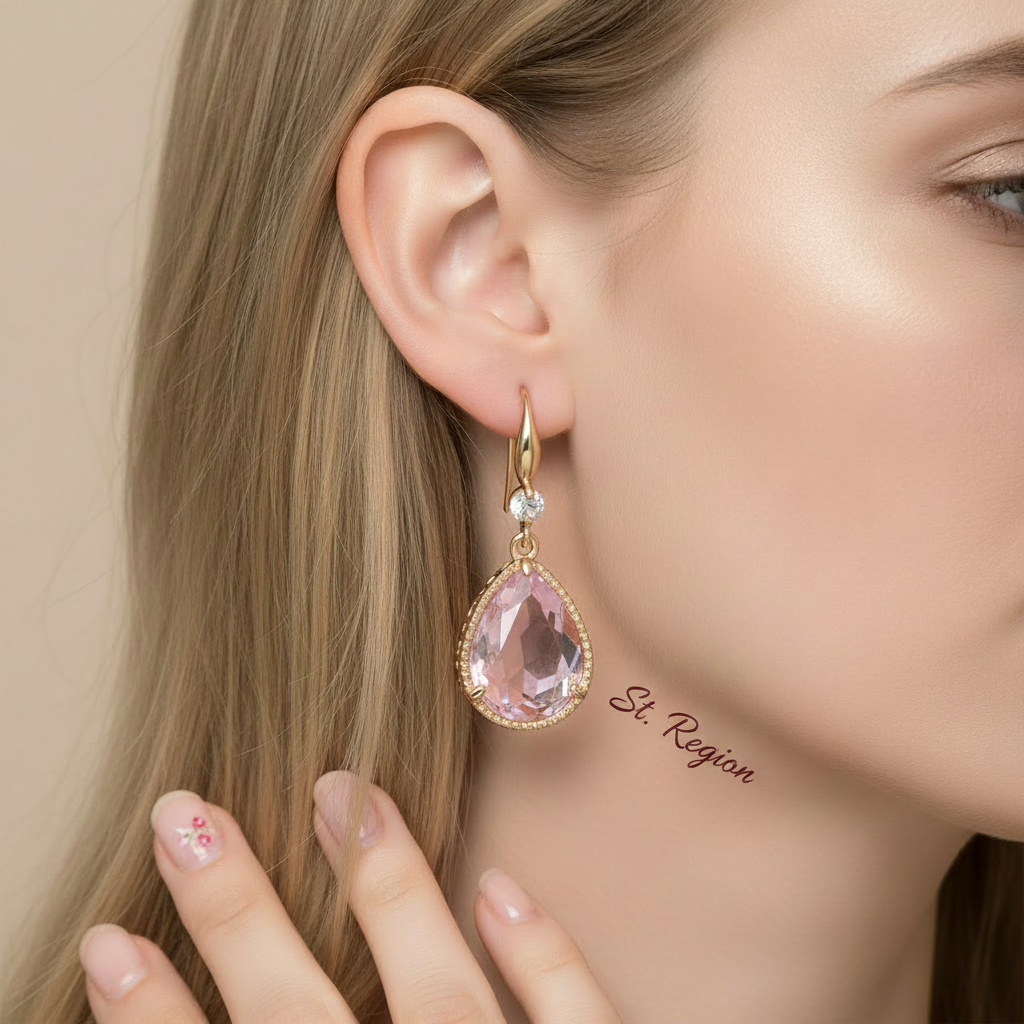Pink Crystal & Cubic Zirconia Goldtone Teardrop Hook Earrings - Street Region