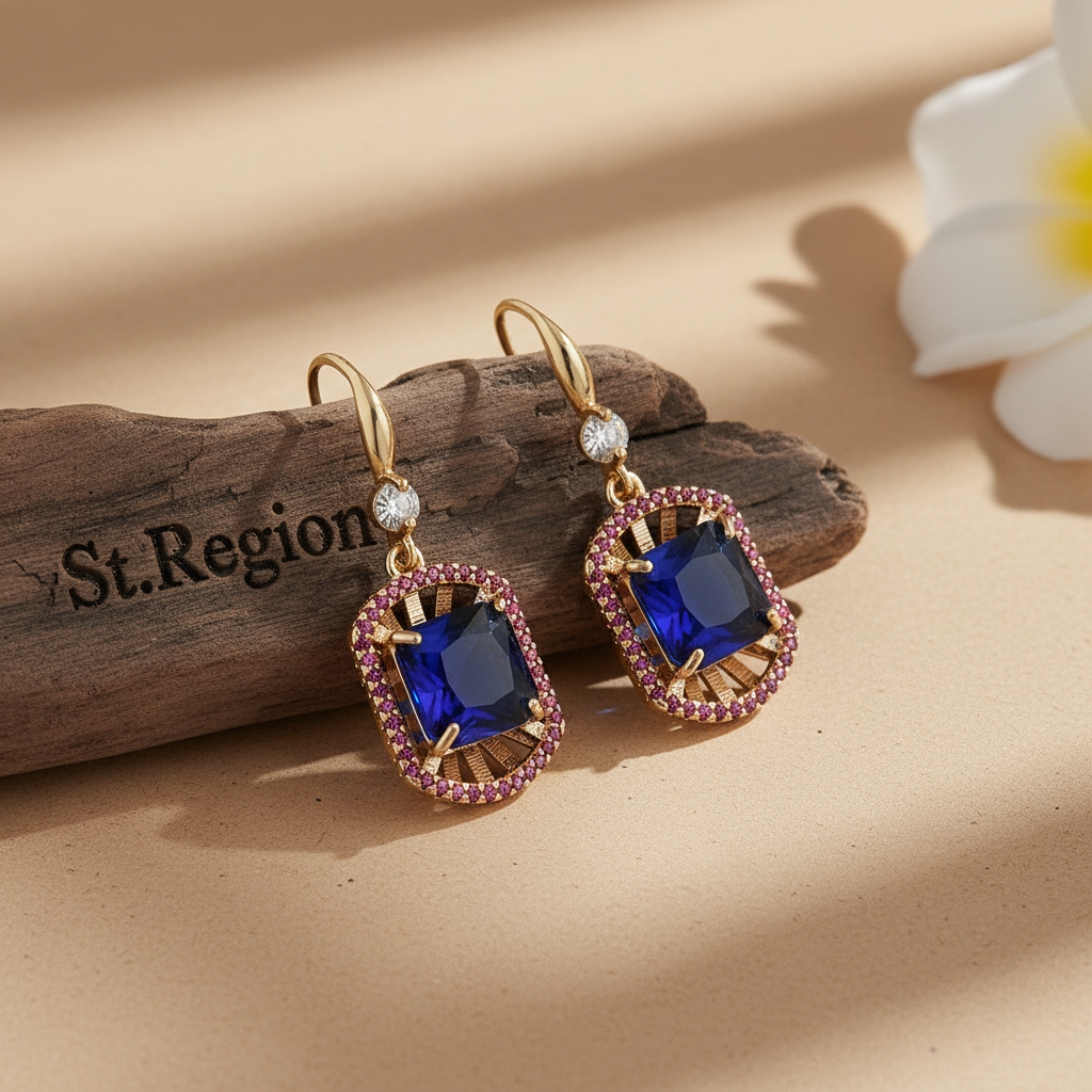 Blue Crystal & Cubic Zirconia Goldtone Sunburst Spokes Hook Earrings - Street Region