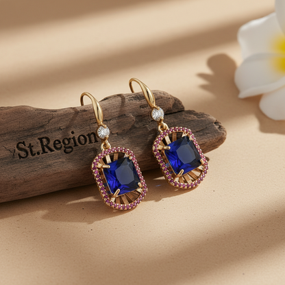 Blue Crystal & Cubic Zirconia Goldtone Sunburst Spokes Hook Earrings - Street Region