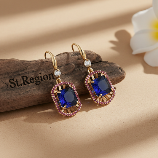 Blue Crystal & Cubic Zirconia Goldtone Sunburst Spokes Hook Earrings - Street Region